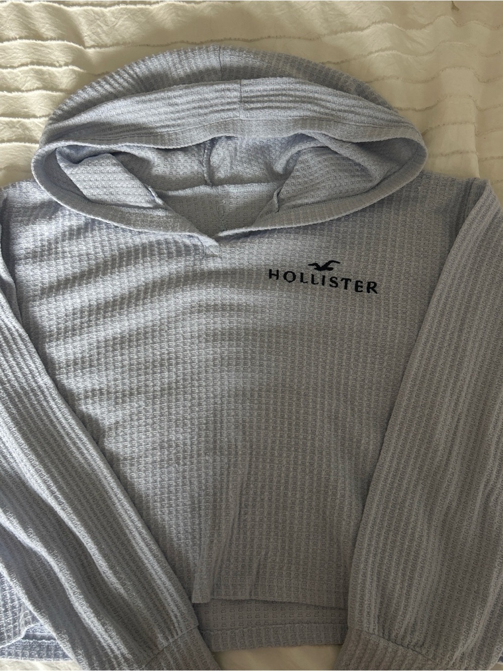 Hollister Light Blue Waffle Knit Hoodie Shirt